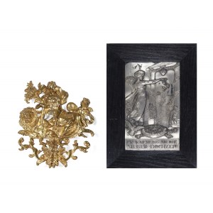Mixed lot: 2 metal reliefs, allegorical depiction