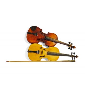 Mixed lot: 2 violins with two bows