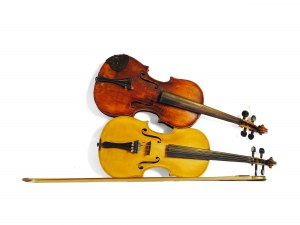 Mixed lot: 2 violins with two bows