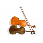 Mixed lot: 2 violins with two bows