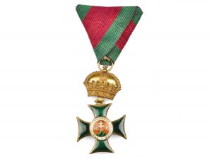Ordre royal hongrois de Saint-Étienne, fondé en 1764, croix de chevalier avec ruban triangulaire, C. F. Rothe & Neffe