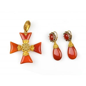 Jewellery set: earrings & pendant in the shape of a cross, Biedermeier, around 1840/50