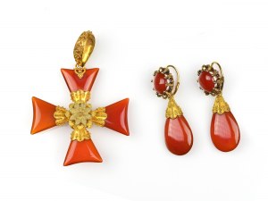 Set di gioielli: orecchini e pendente a forma di croce, Biedermeier, 1840/50 ca.
