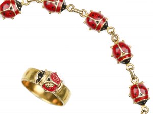 Mixed lot: Bracelet, pendant & ring, ladybird