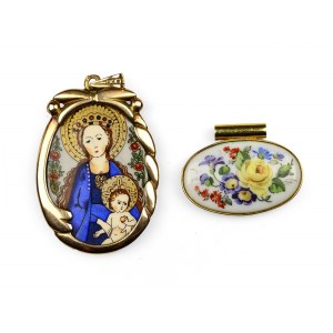 Pair of pendants with porcelain painting