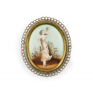 Brooch in the shape of a medallion with porcelain painting