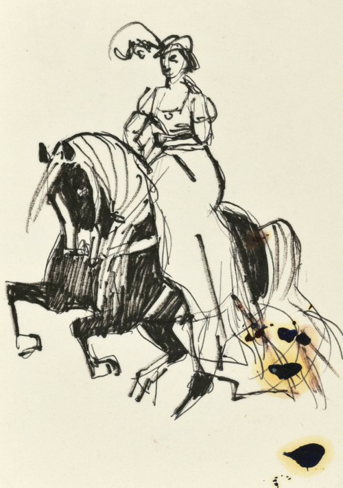 Ludwik MACIĄG (1920-2007), Dama w kapeluszu na koniu