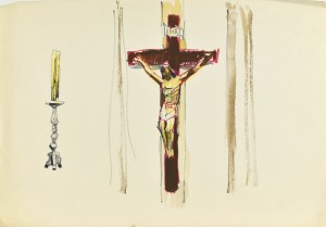 Ludwik MACIĄG (1920-2007), Innenraum der Kirche mit dem gekreuzigten Christus