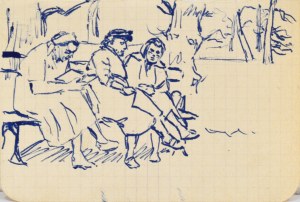 Ludwik MACIĄG (1920-2007), Skizze von auf einer Bank sitzenden Figuren