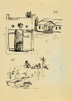 Ludwik MACIĄG (1920-2007), Skizzen : Herrenhaus, Safran und Ausruhen unter einem Baum