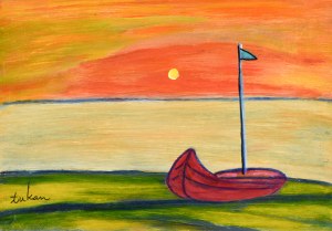 Eugeniusz TUKAN-WOLSKI (1928-2014), Landschaft mit einem Boot bei Sonnenuntergang