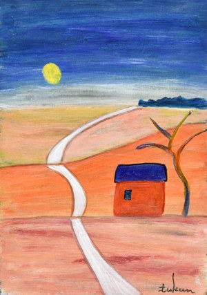 Eugeniusz TUKAN-WOLSKI (1928-2014), Paesaggio con casa e strada tra i campi