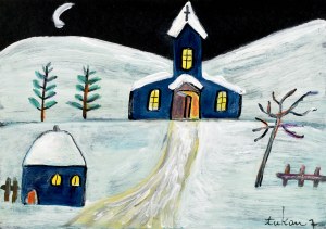 Eugeniusz TUKAN-WOLSKI (1928-2014), Church in the mountains against the background of the moon