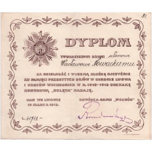 Diploma for the badge of honor of the Eaglets of Lviv