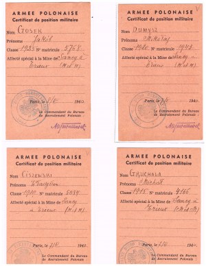 Zestaw poświadczeń wojskowych Armii Polskiej we Francji 1940 - 4 sztuki