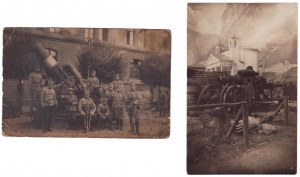 Súbor skupinových fotografií vojakov rakúsko-uhorskej armády pri mínometoch