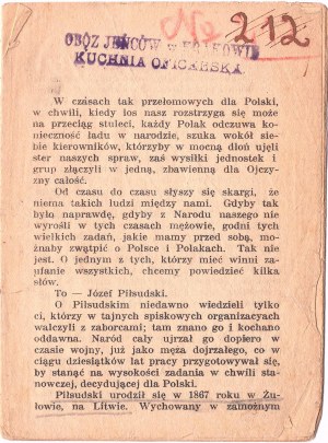 Brožúra o Józefovi Piłsudskom č. 212 s pečiatkou