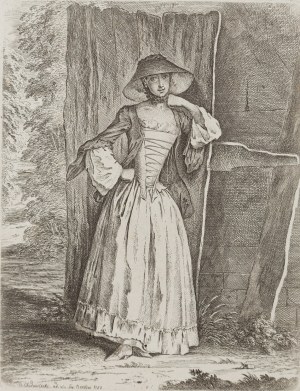 Daniel Mikołaj Chodowiecki (1726 Danzica - 1801 Berlino), Dama in piedi (Panna Quantin), 1758