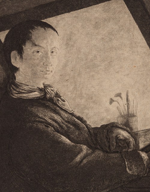 Jan Piotr Norblin de la Gourdaine (1745 Misy-Faut-Yonne - 1830 Paryż), Autoportret przed ekranem, po 1778