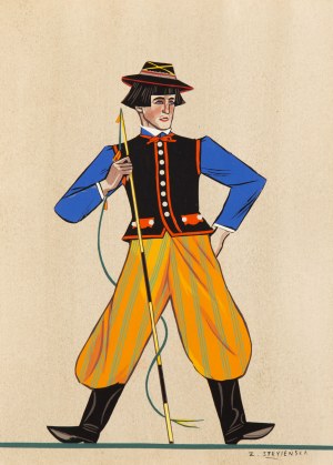 Zofia Stryjeńska (1891 Cracovia - 1976 Ginevra), Costume di un giovane contadino di Łowicki, foglio IX della cartella 