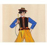 Zofia Stryjeńska (1891 Cracovie - 1976 Genève), Costume d'un jeune paysan de Łowicki, feuille IX du portfolio  Costumes de paysans polonais , 1939.