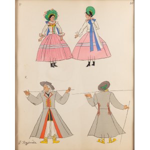 Zofia Stryjeńska (1891 Kraków - 1976 Genewa), Strój ludowy z Łowicza, plansza 10 z teki 'Polish Peasants' Costumes, 1939