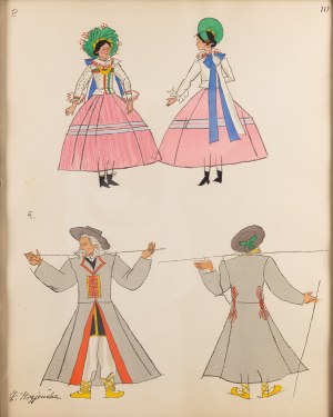 Zofia Stryjeńska (1891 Kraków - 1976 Genewa), Strój ludowy z Łowicza, plansza 10 z teki 'Polish Peasants' Costumes, 1939