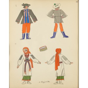 Zofia Stryjeńska (1891 Kraków - 1976 Genewa), Stroje ludowe ze Lwowa. Plansza XII z teki 'Polish peasants costumes'