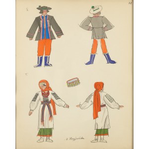Zofia Stryjeńska (1891 Cracovie - 1976 Genève), Costumes folkloriques de Lviv. Feuillet XII du portfolio Costumes de paysans polonais.