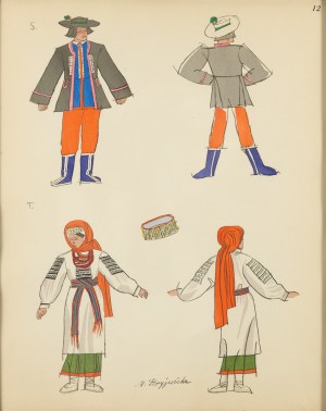 Zofia Stryjeńska (1891 Kraków - 1976 Geneva), Folk costumes from Lviv. Sheet XII from the portfolio 'Polish peasants costumes'.