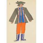 Zofia Stryjeńska (1891 Kraków - 1976 Geneva), Folk costumes from Lviv. Sheet XII from the portfolio 'Polish peasants costumes'.