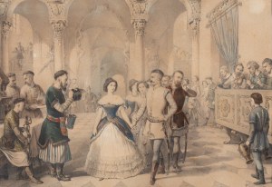 Antoni Zaleski (1824 - 1885), 'Pasek beginnt zu tanzen bei der Lady Castellanowa', Bilder aus den Memoiren von J. Ch. Pasek 'Album De Wilno', ca. Mitte des 19. Jahrhunderts.