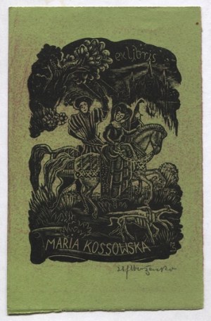 Ekslibris de S. Mrożewski pour M. Kossowska, signé au crayon, vers 1941.