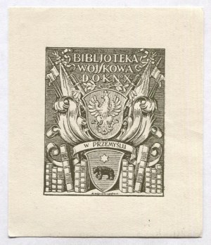 Exlibris R. Mękického pre Vojenskú bibljotku Wojskowa D.O.K. N-o X v Przemyśli, 1922.