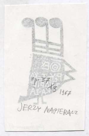 Musikalisches Autoexlibris von J. Napieracz, 1967. mit Bleistift signiert.