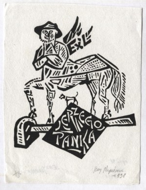 Ekslibris de J. Napieracz pour Jerzy Panek, 1998, signé au crayon.