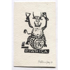 Ekslibris von J. Napieracz für Piwnica pod Baranami, 1968. signiert mit Bleistift.