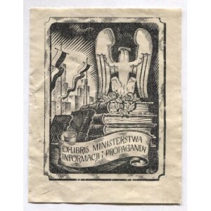 Exlibris de E. John pour le ministère de l'Information et de la Propagande de Bibl. Ministère de l'information et de la propagande, 1946.