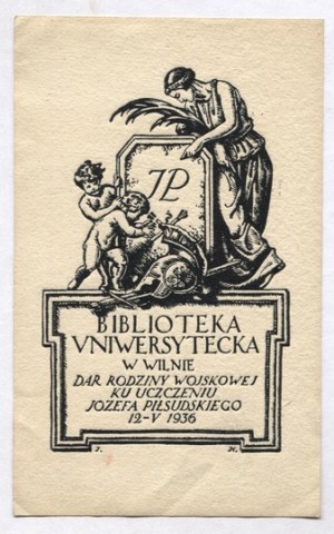 Ekslibris di J. Hoppen per la Bibl. Univ. di Vilnius, 1936.