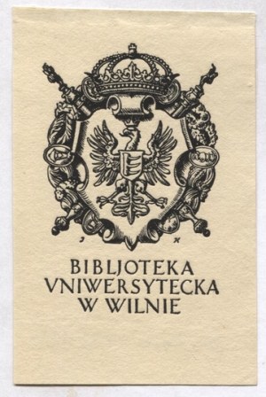 Ekslibris de J. Hoppen pour Bibl. Univ. à Vilnius, 1938.
