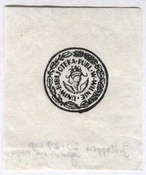 The exlibris of J. Hoppen for the Bibl. Univ. in Vilnius from the 1920s.