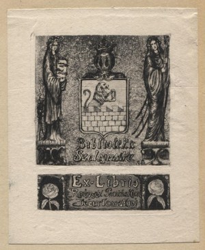 Ex-libris by F. Siedlecki for R. Karlowska in etching from the late. XIX/XX century.