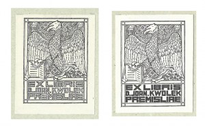 Ekslibris von S. Jakubowski (2 Varianten) für J. Kwolk, 1917.