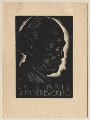 Exlibris S. Zgaińského pro I. J. Paderewského v dřevorytu z roku 1938.