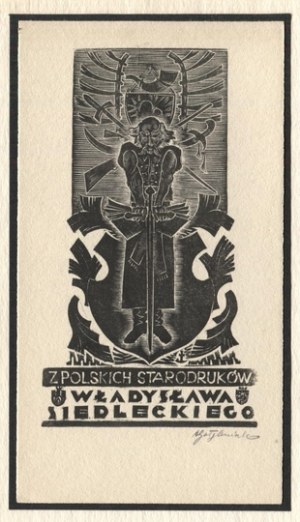 Exlibris A. J. Golębniaka pre W. Siedleckého v drevoryte z roku 1953.