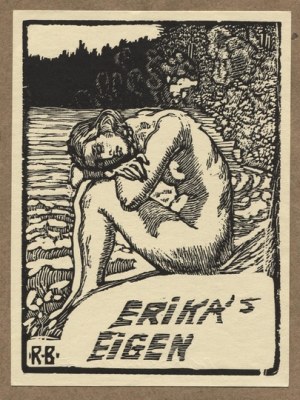 Exlibris R. Budzinského pro E. Sterna v dřevorytu z doby před rokem 1924.