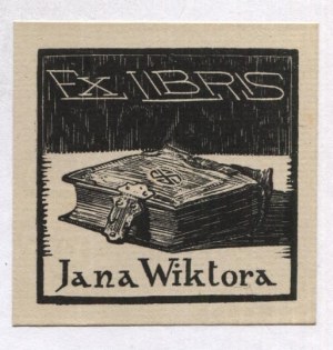 Ekslibris S. Jakubowskiego dla J. Wiktora w drzeworycie z 1926.