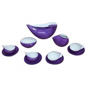 Porcelánová súprava Cmielów (12 kusov) - fialová bodkovaná