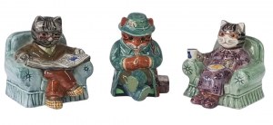 Zestaw trzech ceramicznych kotów kolekcjonerskich, Quail Ceramics, Anglia