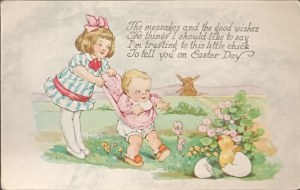 Carte postale vintage de Pâques, USA, 1918